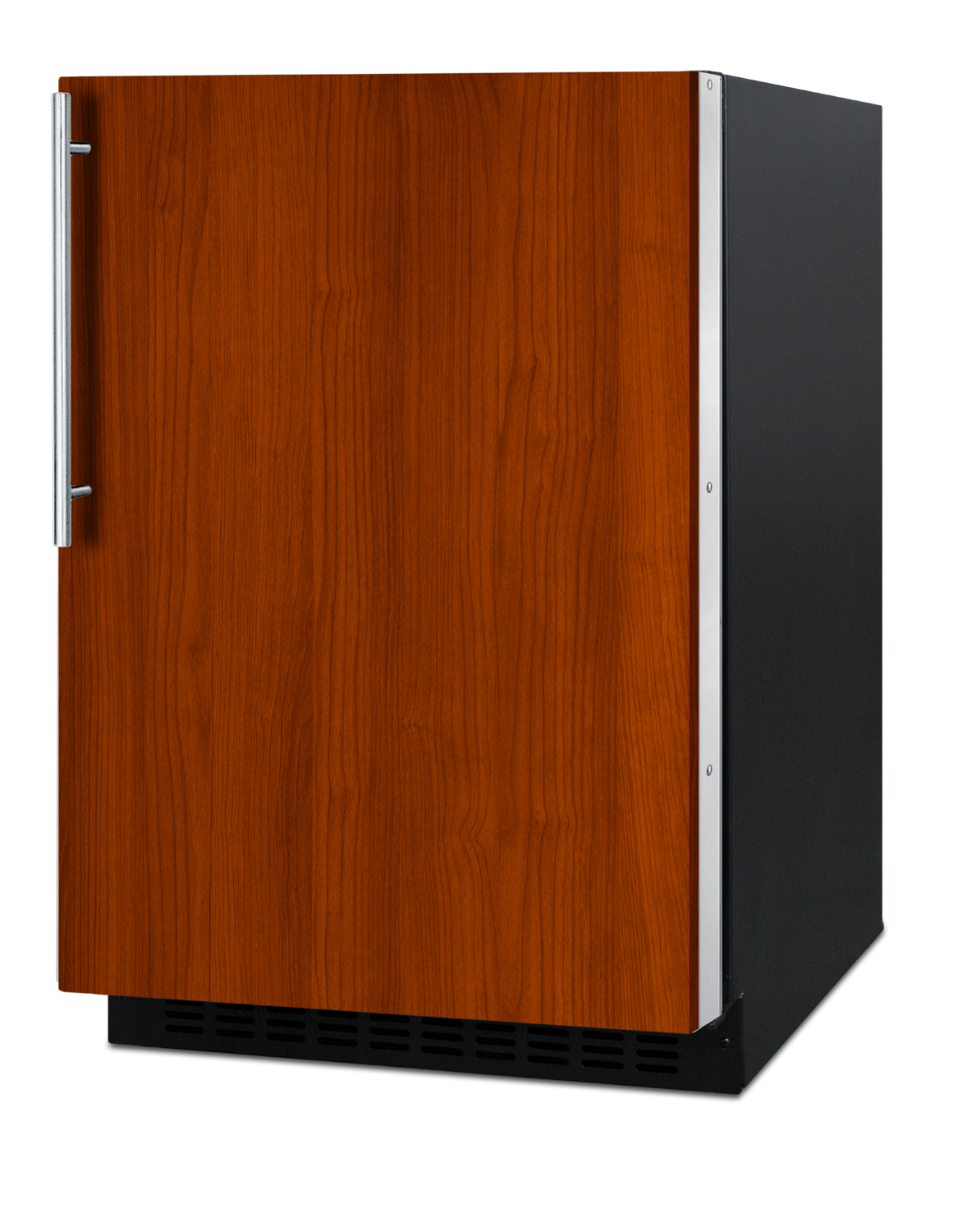 Built-in undercounter ADA compliant all-refrigerator with panel-ready door, black cabinet, door storage, and digital controls